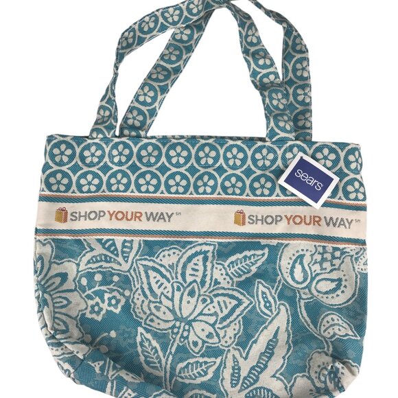 Sears Handbags - Sears Department Store Canvas‎ Tote Shopping Bag Floral Aqua/Blue/Beige